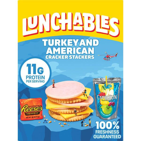 Lunch Meat-Prepackaged Lunchables Turkey & American Cheese Cracker Stackers Kids Lunch Snack Meal Kit & Capri Sun hero