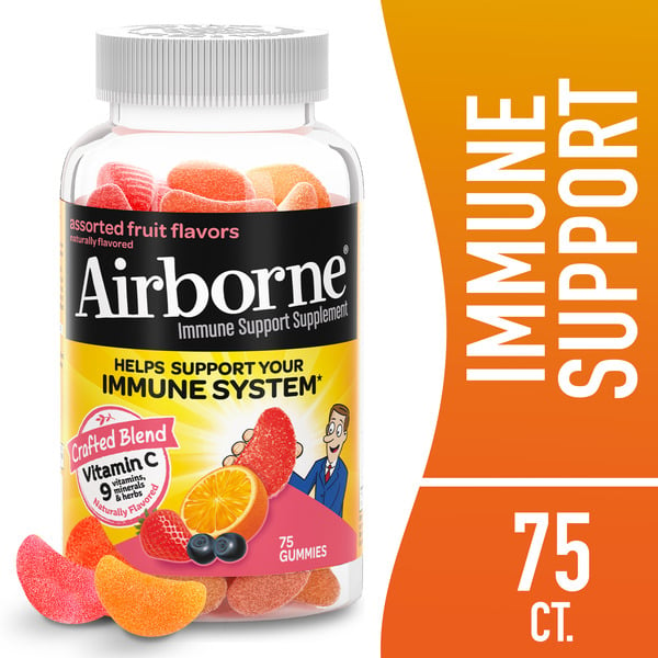 Cold, Flu & Allergy Airborne Assorted Fruit Flavored Gummies - 750mg Vitamin C Immune Support Supplement hero