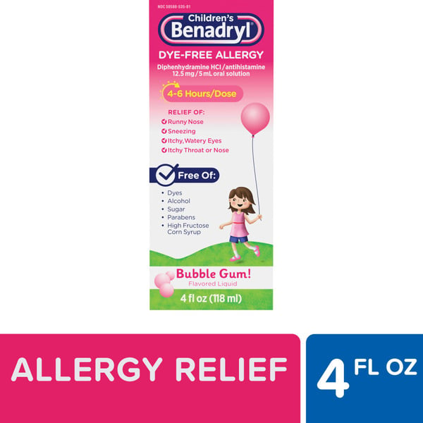 Cold, Flu & Allergy Benadryl Children's Dye-Free Allergy Liquid, Bubble Gum hero