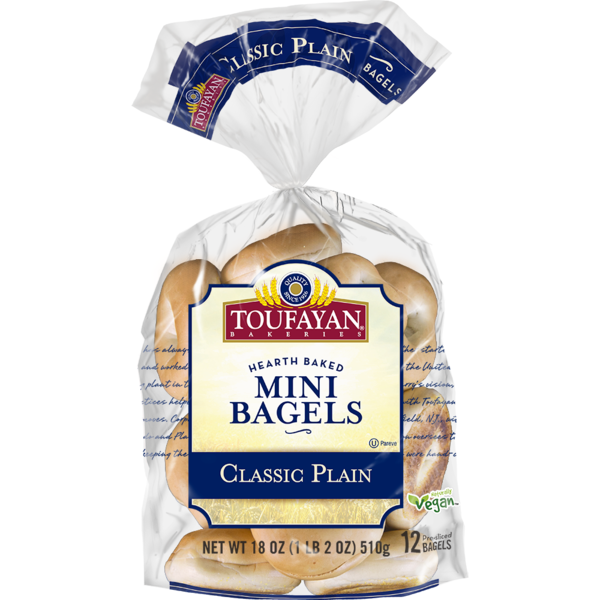 Breakfast Bakery Toufayan Bakeries Classic Plain Mini Bagels hero