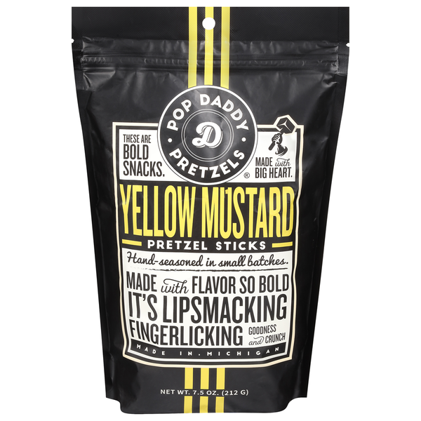 Chips & Pretzels Pop Daddy Pretzels Pretzel Sticks, Yellow Mustard hero