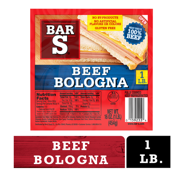 Lunch Meat Bar-S Beef Bologna Sliced Deli-Style Lunch Meat hero