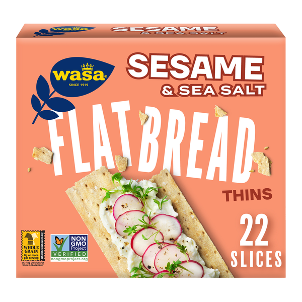 Crackers Wasa Sesame & Sea Salt Flatbread Thins, Crackers, Non-GMO Ingredients hero