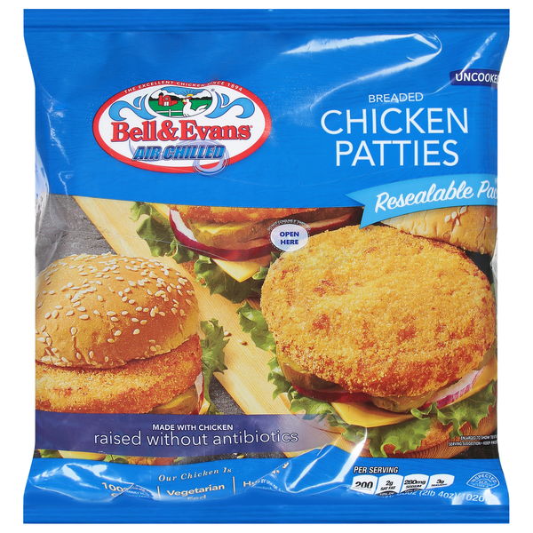 Prepared Meals Bell & Evans Chicken Patties, Breaded hero