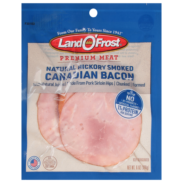 Lunch Meat Land O’Frost Bacon, Canadian, Natural Hickory Smoked hero