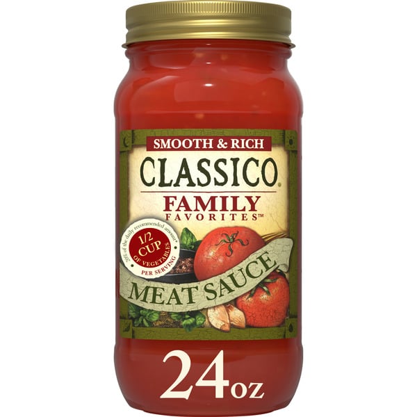 Pasta Sauce Classico Family Favorites Meat Smooth & Rich Tomato Spaghetti Pasta Sauce hero