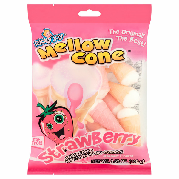 Fruit & Vegetable Snacks Ricky Joy Mellow Cone Strawberry Jelly Filled Marshmallow Cones hero