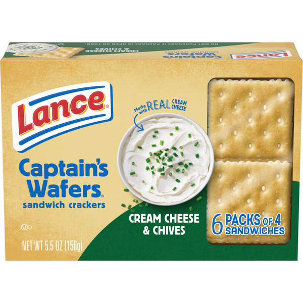 Snacks Lance Captain's Wafers Cream Cheese and Chives Sandwich Crackers hero