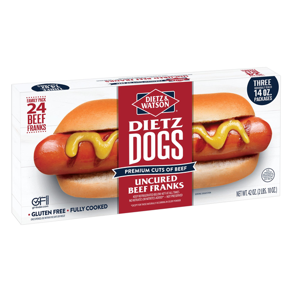 Hot Dogs, Bacon & Sausage Dietz & Watson Deli Franks, Beef, Family Pack hero