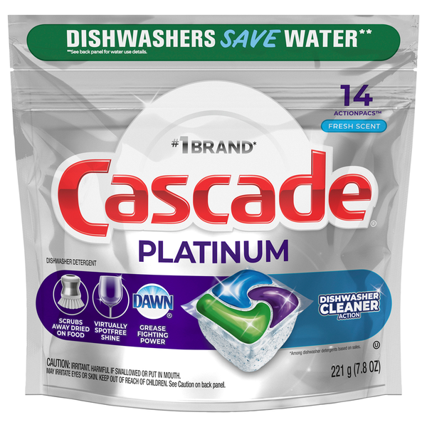 Dish Detergents Cascade Dishwasher Detergent, Fresh Scent, ActionPacs hero