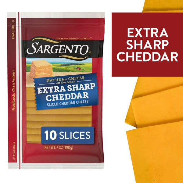 Packaged Cheese Sargento Sliced Extra Sharp Natural Cheddar Cheese hero