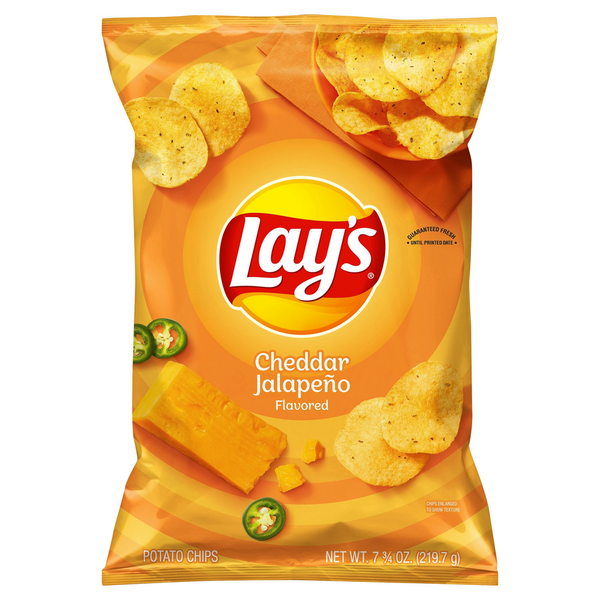 Chips & Pretzels Lay's Cheddar Jalapeno Potato Chips hero