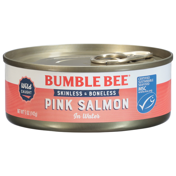 Canned Meat, Seafood & Beans Bumble Bee Pink Salmon, Skinless & Boneless hero