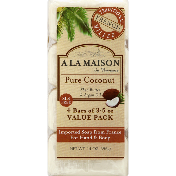 Beauty A La Maison de Provence Soap, Pure Coconut, for Hand & Body, Value Pack hero