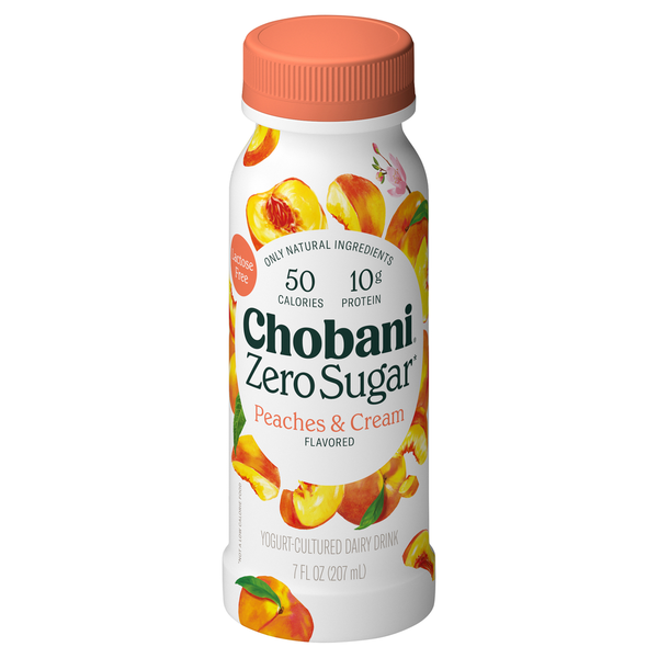 Yogurt Chobani Dairy Drink, Zero Sugar, Peaches & Cream Flavored, Yogurt-Cultured hero