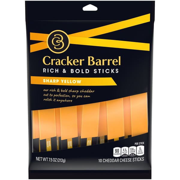 Packaged Cheese Cracker Barrel Rich & Bold Sharp Yellow Cheddar Cheese Snacks, 10 ct Sticks hero