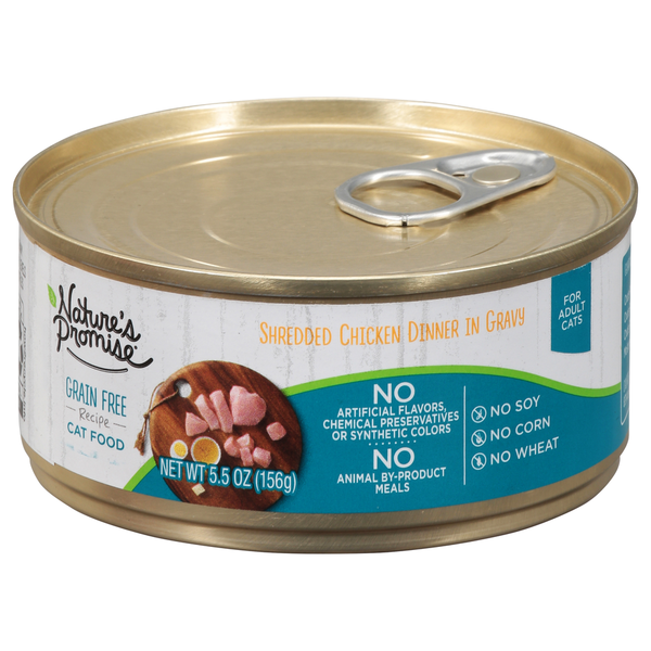 Cat Food Nature's Promise Cat Food, Grain Free, Shredded Chicken Dinner in Gravy hero