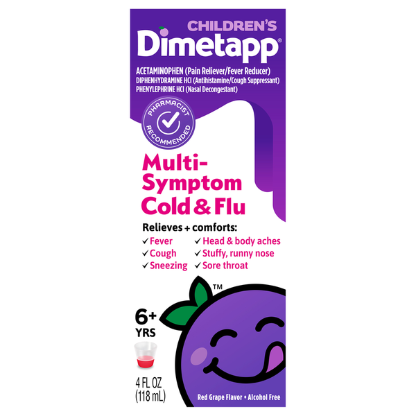 Dimetapp Cold & Flu, Multi-Symptom, Children's, Red Grape Flavor, 6+ Yrs hero