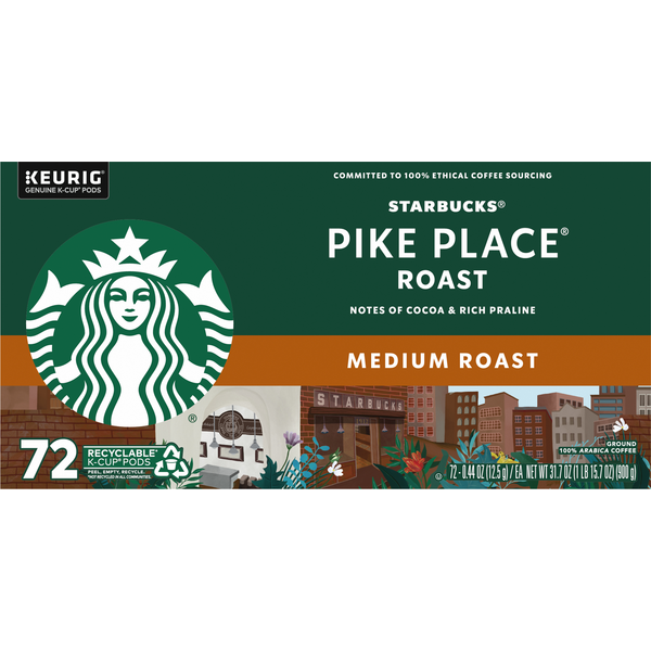 Coffee Starbucks Coffee, Ground, Medium Roast, Pike Place Roast, K-Cup Pods hero