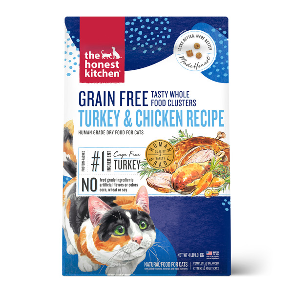 The Honest Kitchen Whole Food Clusters Grain Free Turkey & Chicken Dry Cat Food, 4 lb Bag hero