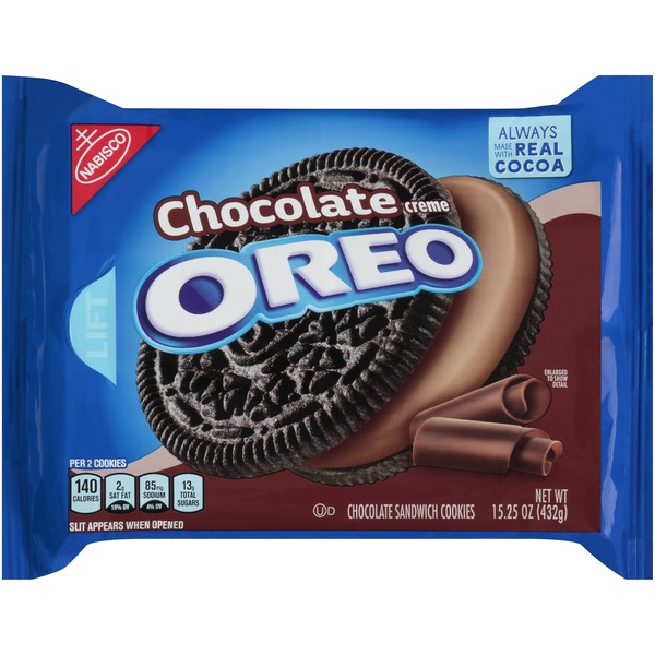 Cookies & Cakes Oreo Chocolate Sandwich Cookies, Chocolate Flavored Creme, 1 Resealable Pack hero