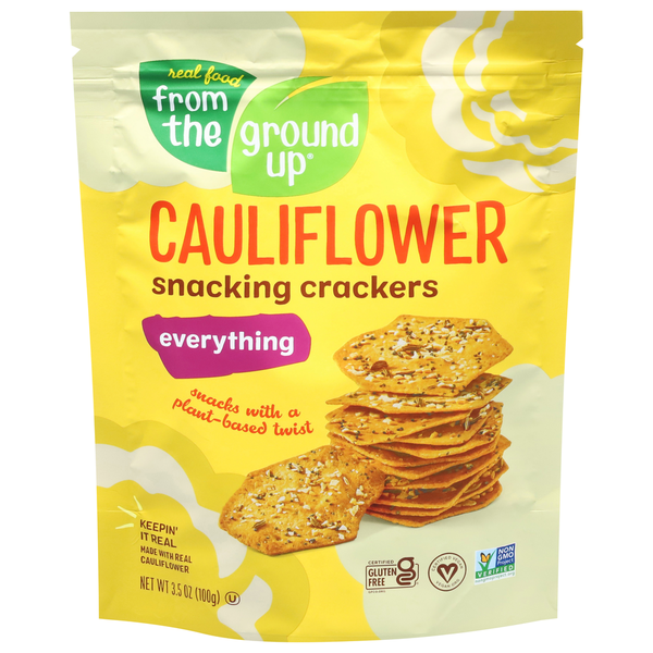 Crackers Real Food From the Ground Up Snacking Crackers, Cauliflower, Everything hero