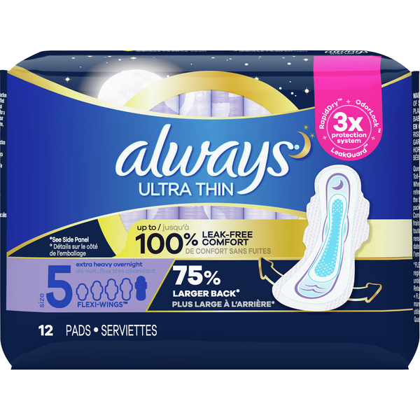 Feminine Care Always Pads, Ultra Thin, Flexi-Wings, Extra Heavy Overnight, Size 5 hero