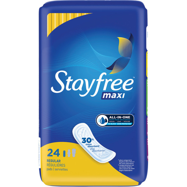 Feminine Care Stayfree Maxi Long Pads without Wings, Unscented, Regular hero