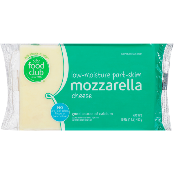 Packaged Cheese Food Club Cheese, Low-Moisture, Part-Skim, Mozzarella hero