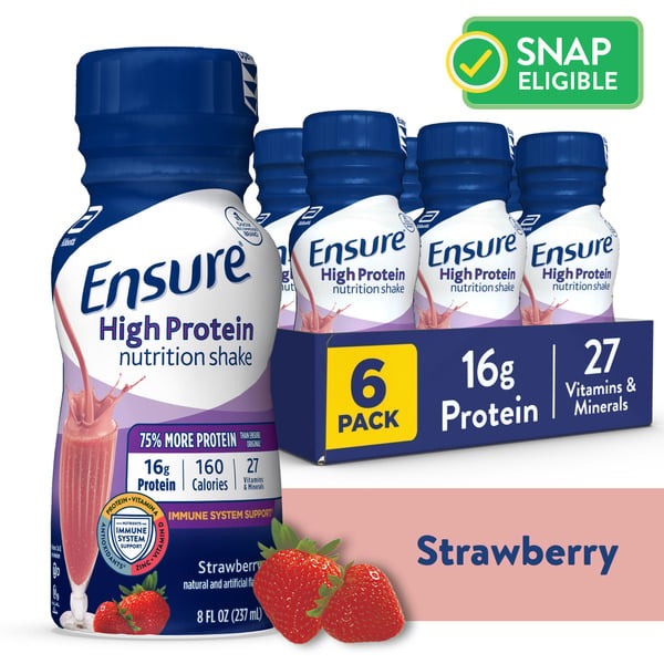 Energy & Sports Drinks Ensure High Protein Nutrition Shake Strawberry Ready-to-Drink Bottles hero