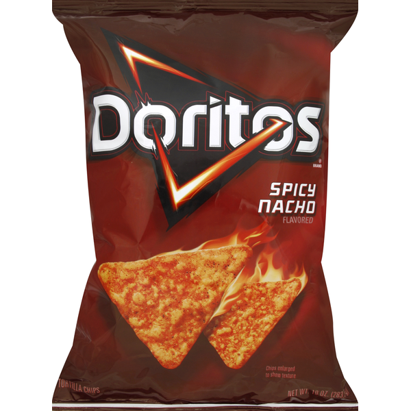 Chips & Pretzels Doritos Tortilla Chips, Spicy Nacho Flavored hero