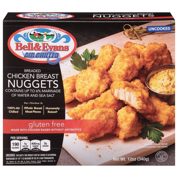 Frozen Meat & Seafood Bell & Evans Gluten Free Breaded Chicken Breast Nuggets, Uncooked hero