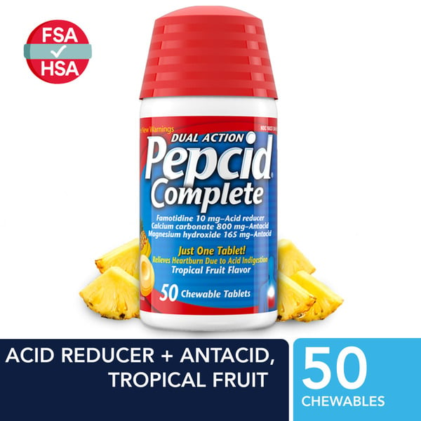 Digestion Pepcid Complete Acid Reducer + Antacid Chews, Tropical Fruit hero