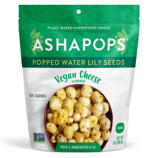 Whole & Ground Seeds AshaPops  Popped Water Lily Seeds, Vegan Cheese hero