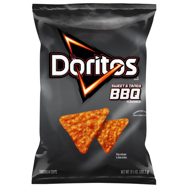 Chips & Pretzels Doritos Tortilla Chips, Sweet & Tangy BBQ Flavored hero