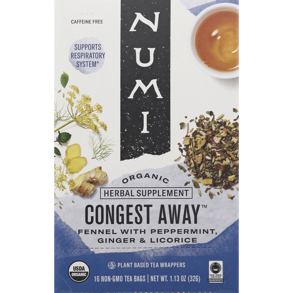 Numi Herbal Tea, Organic, Congest Away, Bags hero