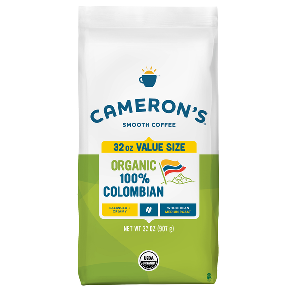 Coffee Cameron's Coffee, Organic, Whole Bean, Medium Roast, 100% Colombian hero