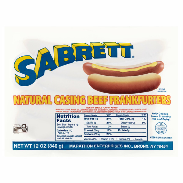 Hot Dogs, Bacon & Sausage Sabrett Natural Casing Beef Frankfurters hero