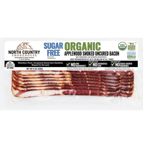 Meat Counter North Country Smokehouse Sugar Free Organic Applewood Smoked Uncured Bacon hero