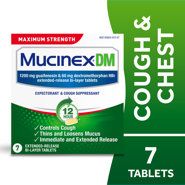 Cold, Flu & Allergy Mucinex DM Maximum Strength 12-Hour Expectorant and Cough Suppressant Tablets hero