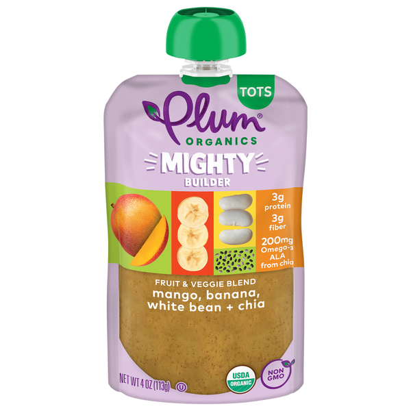 Baby Food & Formula Plum Organics® Mighty Protein & Fiber™ Mango, Banana, White Bean, Sunflower Seed Butter & Chia Tots Pouch hero