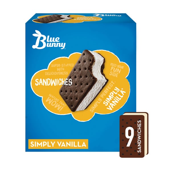 Novelty Desserts Blue Bunny Simply Vanilla Frozen Dessert Sandwich hero