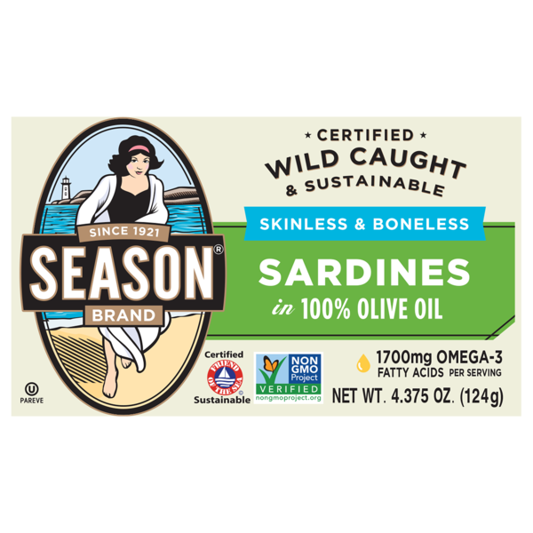 Canned Meat, Seafood & Beans Season Brand Skinless & Boneless Sardines in Olive Oil hero