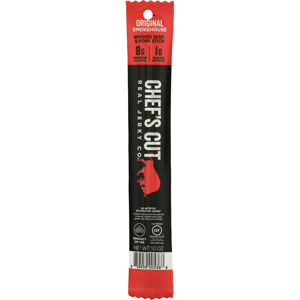 Popcorn & Jerky Chef's Cut Real Jerky Co. Beef & Pork Stick, Original Smokehouse, Smoked hero