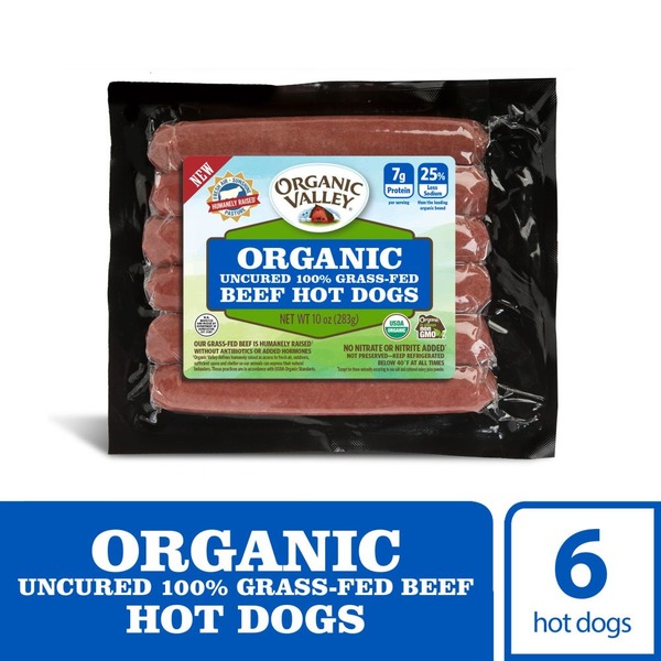 Hot Dogs, Bacon & Sausage Organic Valley Uncured Organic Grass Fed Beef Hot Dogs hero