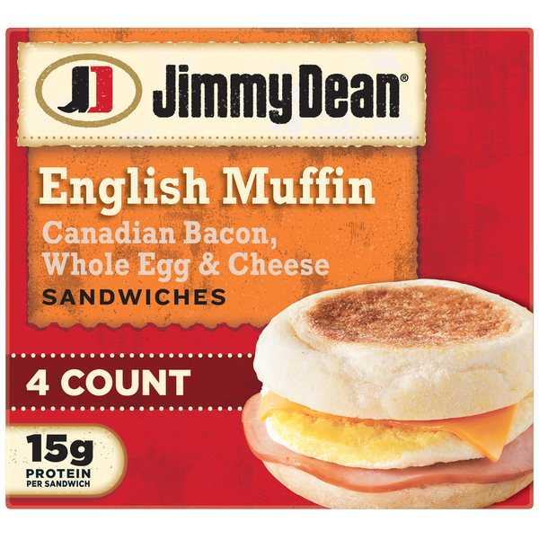 Frozen Breakfast Jimmy Dean Canadian Bacon, Whole Egg & Cheese Sandwiches hero