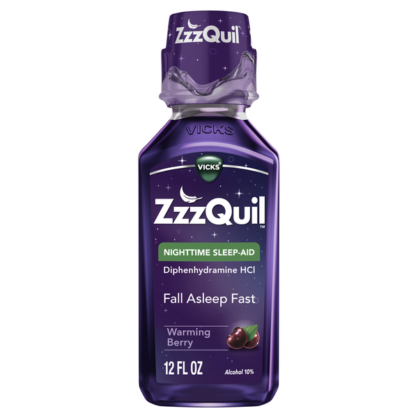 Stress & Sleep Aids Vicks ZzzQuil, Nighttime Sleep Aid Liquid, 50 mg Diphenhydramine HCl, Warming Berry hero