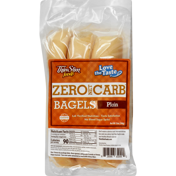 Breakfast Bakery ThinSlim Foods Bagels, Plain hero