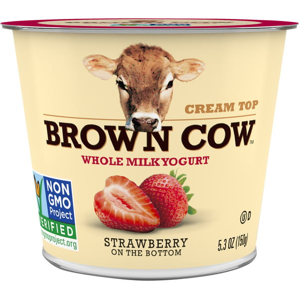 Refrigerated Brown Cow® Cream Top Whole Milk Yogurt Strawberry on the Bottom hero