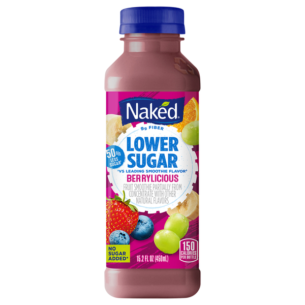 Refrigerated Naked Fruit Smoothie, Lower Sugar, Berrylicious hero